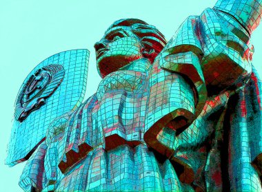 KIEV UKRAINE 09 04 17: Motherland Monument Kiev Ukraine sign illustration pop-art background icon with color spots