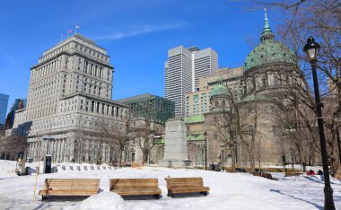 MONTREAL QUEBEC CANADA 03 16 2022: Sunlife building in Montreal canada.The Sun Life Building is an historic office building at 1155 Metcalfe Street. Place ville Marie in background