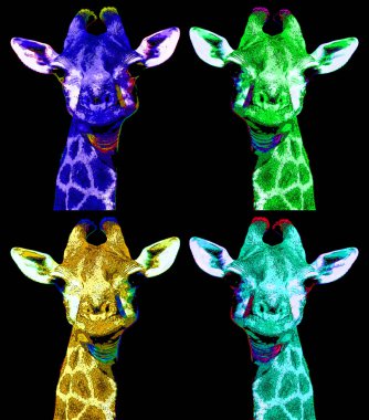 Zürafa, renk lekeli pop-art arkaplan simgesi imzası