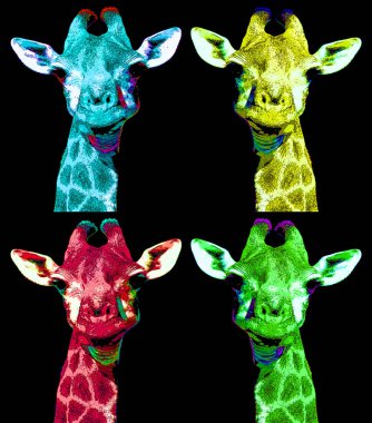 Zürafa, renk lekeli pop-art arkaplan simgesi imzası