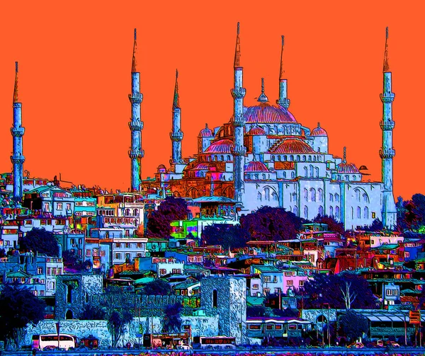 Blue Mosque Sign Illustration Pop Art Background Icon Color Spots — Stock Photo, Image