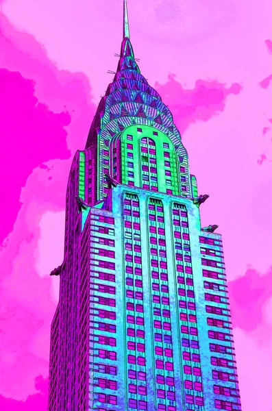 New York United States 2013 Chrysler Building Sign Illustration Pop — Stock Photo, Image