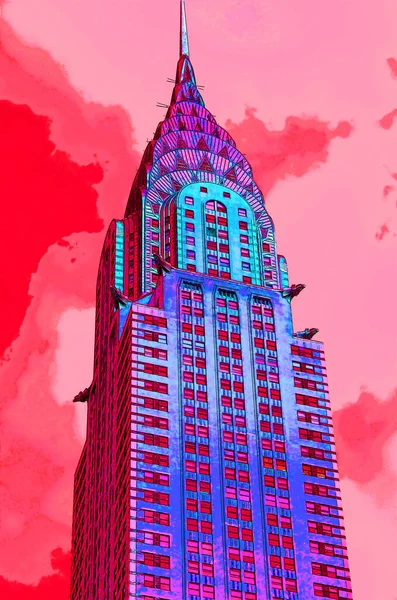 New York United States 2013 Chrysler Building Sign Illustration Pop — Stockfoto