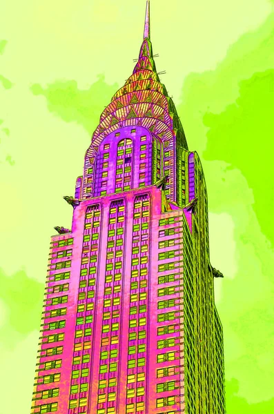 New York United States 2013 Chrysler Building Sign Illustration Pop — Photo