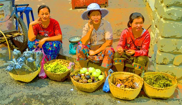 Siem Reap Region Cambodia March 2013 Unidentified Woman Sailing Fruits — Foto Stock