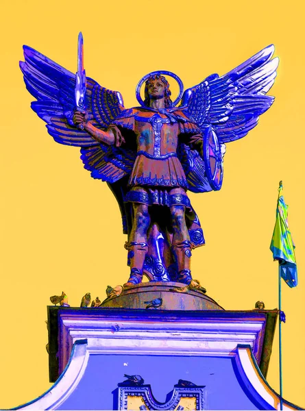 Kyiv Ukraine Gold Plated Bronze Statue Archangel Michael Saint Patron — ストック写真