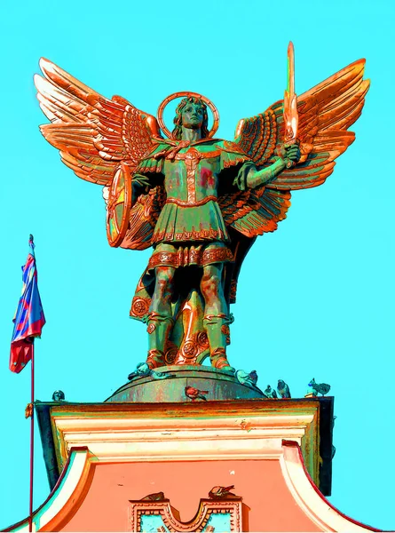 Kyiv Ukraine Gold Plated Bronze Statue Archangel Michael Saint Patron — Stock fotografie