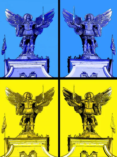 Kyiv Ukraine Gold Plated Bronze Statue Archangel Michael Saint Patron — 图库照片