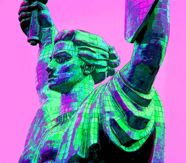 Kiev Ukraine Motherland Monument Kiev Ukraine Sign Illustration Pop Art — Foto Stock