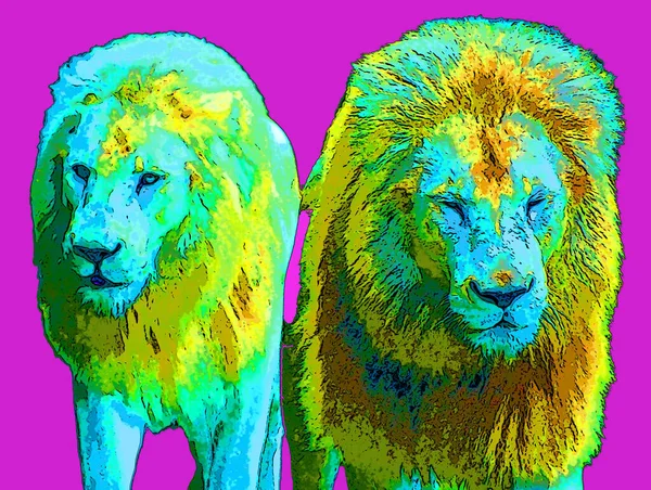 Lion sign illustration pop-art background icon with color spots