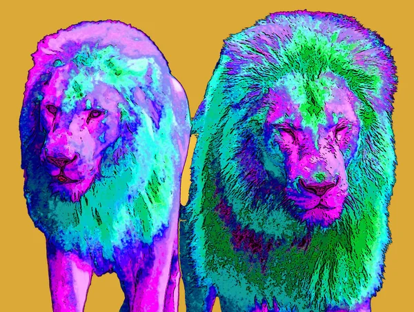 ライオンサインイラスト ポップアートの背景アイコンとカラースポット — ストック写真
