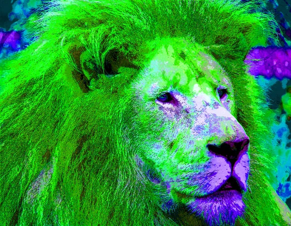 Lion Head Illustration Pop Art Style Icon Color — ストック写真