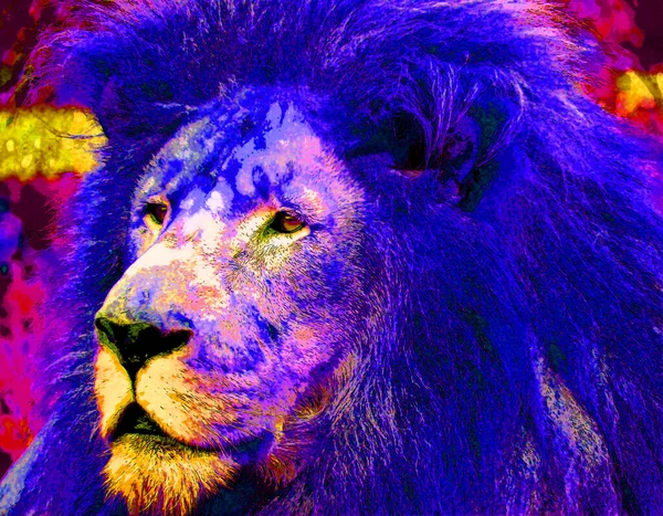 Lion Head Illustration Pop Art Style Icon Color — Foto Stock