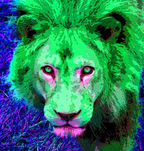 Lion Head Illustration Pop Art Style Icon Color — Stockfoto