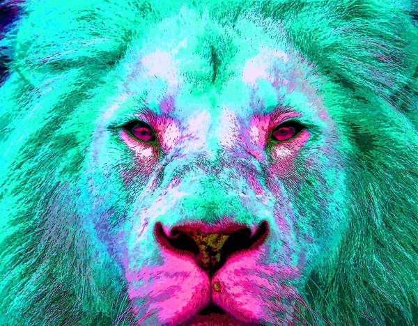 Lion Head Illustration Pop Art Style Icon Color — Stock Photo, Image