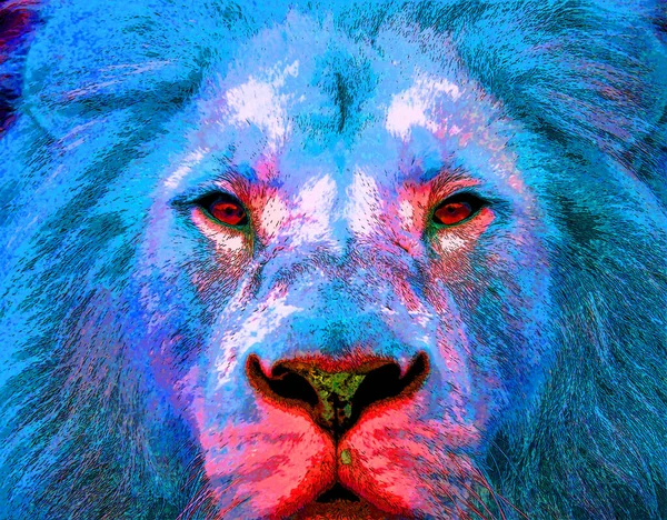 Lion Head Illustration Pop Art Style Icon Color — ストック写真