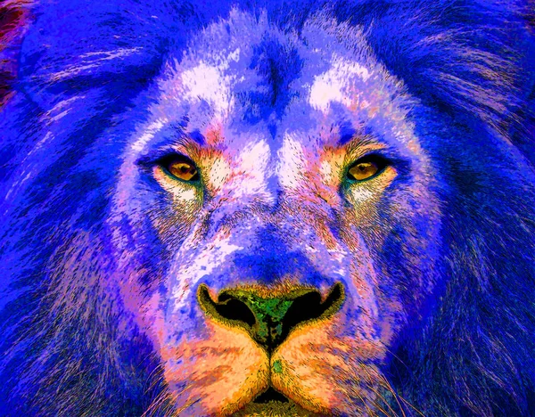 Lion Head Illustration Pop Art Style Icon Color — Stok fotoğraf