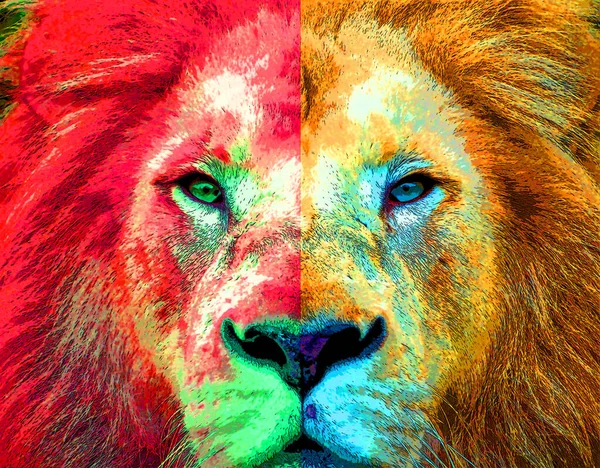 Lion Head Illustration Pop Art Style Icon Color — Stockfoto