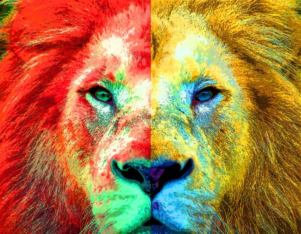 Lion Head Illustration Pop Art Style Icon Color — Stock Photo, Image