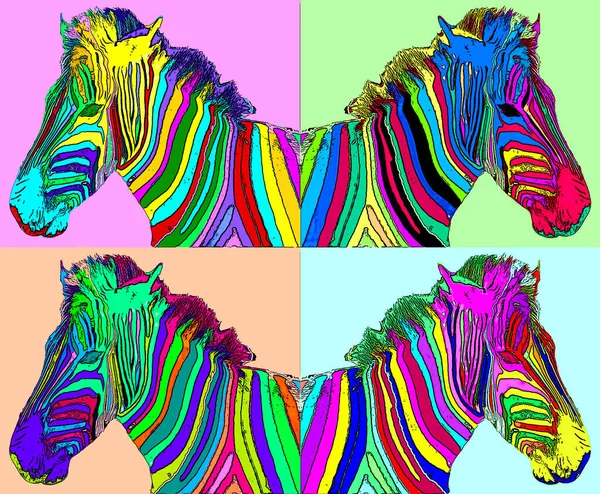 Zebras Tecken Illustration Pop Art Bakgrund Ikon Med Färgfläckar — Stockfoto