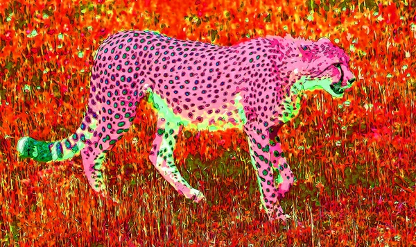 Pop Art Leopard Ikona Barevnými Skvrnami — Stock fotografie