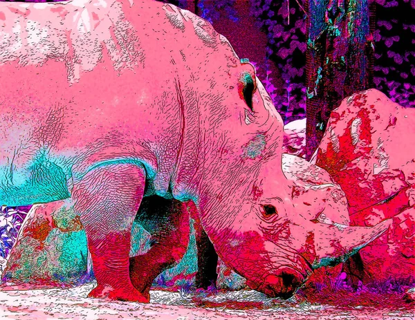 Rhinoceros Sign Illustrate Pop Art Background Icon Color Spots — стокове фото