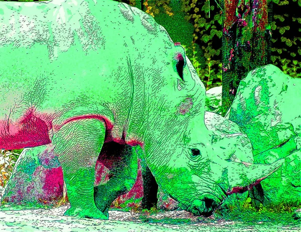 Rhinocéros Signe Illustration Pop Art Icône Fond Avec Des Taches — Photo