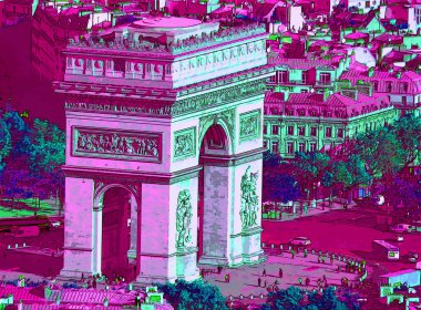 PARIS, FRANCE OKTOBER 17 2013: The Arc de Triomphe de l 'Etoile' Triumphal Arch of the Star 'işareti renkli pop-art arkaplan simgesi