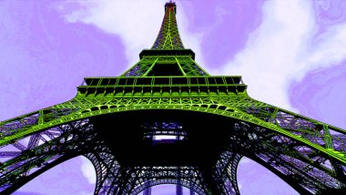 Pop Art Eiffel Tower Paris 'te Art Nouveau tarzında demirden yapılmıştır. Işık Şehri olarak bilinen Fransız başkenti..