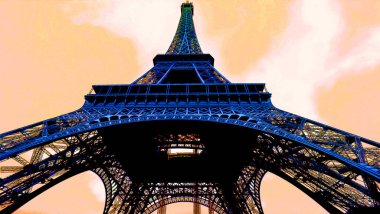 Pop Art Eiffel Tower Paris 'te Art Nouveau tarzında demirden yapılmıştır. Işık Şehri olarak bilinen Fransız başkenti..