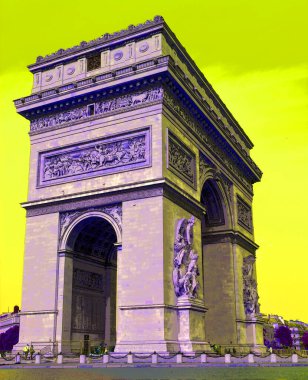 PARIS, FRANCE OKTOBER 17 2013: The Arc de Triomphe de l 'Etoile' Triumphal Arch of the Star 'işareti renkli pop-art arkaplan simgesi