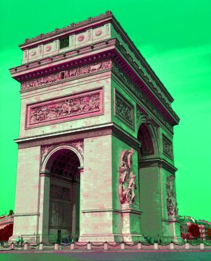 PARIS, FRANCE OKTOBER 17 2013: The Arc de Triomphe de l 'Etoile' Triumphal Arch of the Star 'işareti renkli pop-art arkaplan simgesi