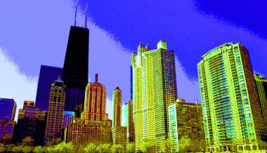 Renkli modern şehir illüstrasyonları pop-art arka planı