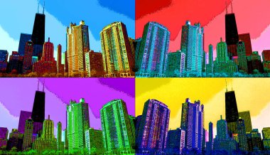 modern city illustration pop-art background with color spots