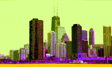 modern city illustration pop-art background with color spots