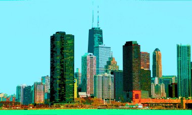 modern city illustration pop-art background with color spots