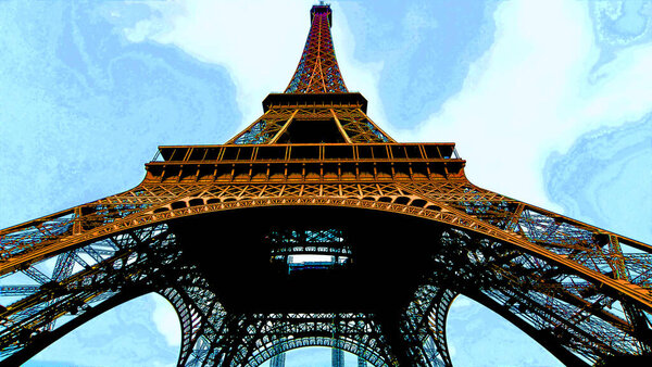 Pop art Eiffel Tower made of iron in Art Nouveau style at Paris. The French capital known as the City of Light.