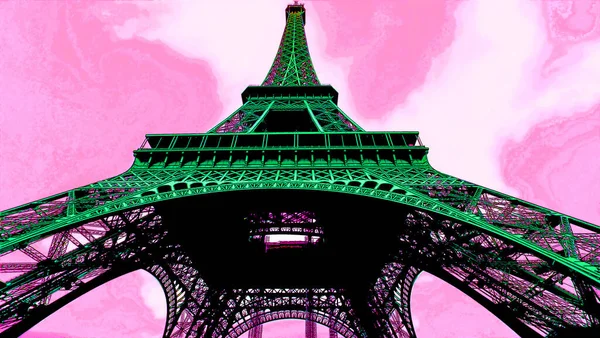 Pop Art Eiffel Tower Paris 'te Art Nouveau tarzında demirden yapılmıştır. Işık Şehri olarak bilinen Fransız başkenti..