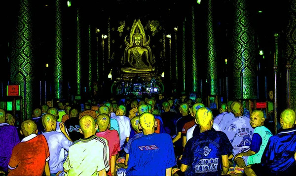 Sukhotai Thailand 1999 Уніфіковані Азіатські Хлопчики Стають Монахом Поп Арт — стокове фото