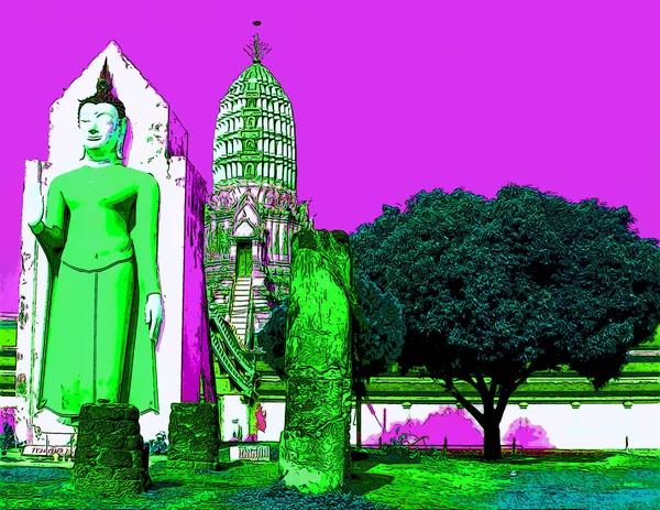 Sukhotai Thailand 2003 1999 Давня Дивовижна Кам Яна Статуя Будди — стокове фото