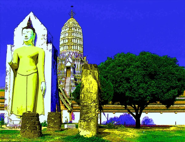 Sukhotai Thailand 2003 1999 Давня Дивовижна Кам Яна Статуя Будди — стокове фото