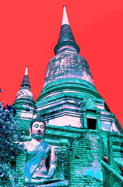 Sukhotai Thailand 1999 Ancient Pagodas Sukhothai Pop Art Retro Sign — Stock Fotó