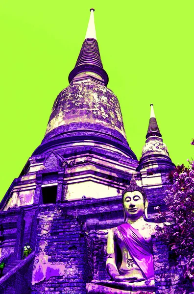 Sukhotai Thailand 1999 Ancient Pagodas Sukhothai Pop Art Retro Sign — Zdjęcie stockowe