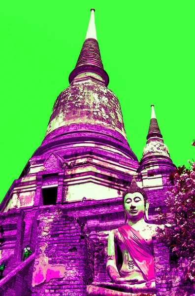 Sukhotai Thailand 1999 Ancient Pagodas Sukhothai Pop Art Retro Sign — Foto de Stock