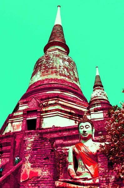 Sukhotai Thailand 1999 Ancient Pagodas Sukhothai Pop Art Retro Sign — Zdjęcie stockowe