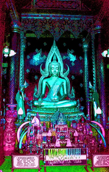 Sukhotai Thailand 1999 Pagoda Buddha Pop Art Retro Sign Illustration — стоковое фото