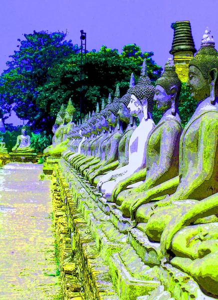 Ayutthaya Thailand 1999 Row Buddha Ayutthaya Inner Wall Wat Yai — стоковое фото