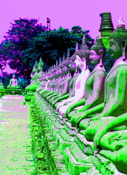 Ayutthaya Thailand 1999 Row Buddha Ayutthaya Inner Wall Wat Yai — Zdjęcie stockowe
