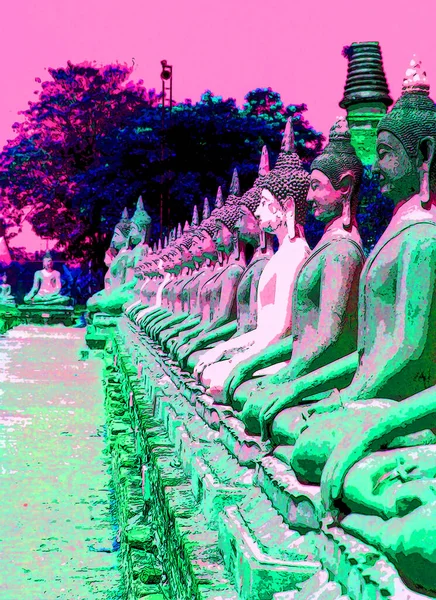 Ayutthaya Thailand 1999 Row Buddha Ayutthaya Inner Wall Wat Yai — стоковое фото