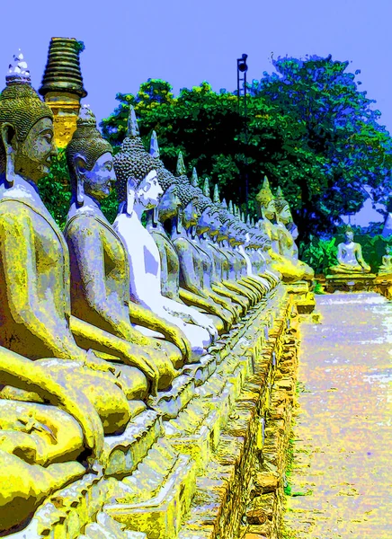 Ayutthaya Thailand 1999 Row Buddha Ayutthaya Inner Wall Wat Yai — Stock Fotó